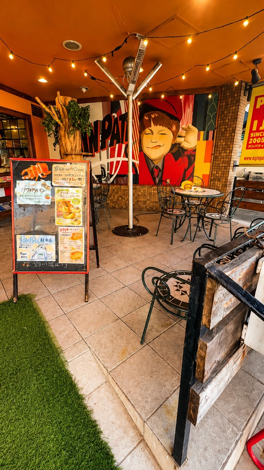 PainPati町田本店の屋外テラスに並ぶテーブルと椅子
